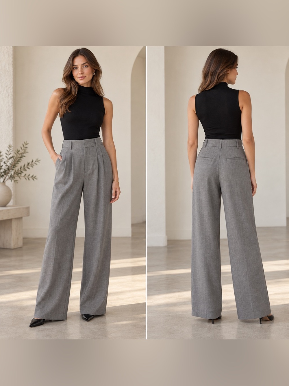 Abercrombie & Fitch Grey High Rise Pleated Wide Leg Trousers XS